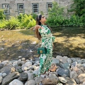 Printed Poplin Dress - White/Green